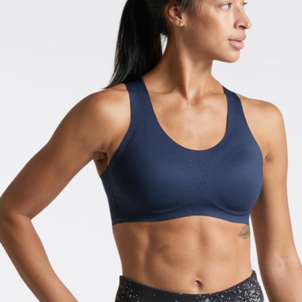 Title Nine Run It All Cross Back Sports Bra Navy